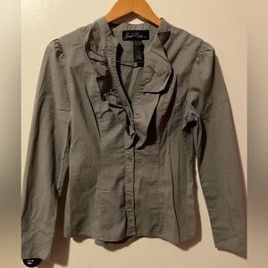 Susie Rose women's Y2K Gray Ruffled button up Blouse size M